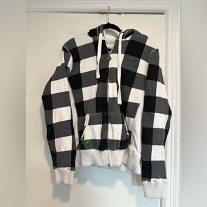 Fox Racing Girls Sz:XL Black White Checkered Plaid Sherpa Lined Full Zip Hoodie.
